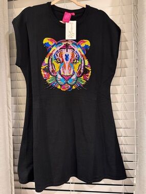 QUEEN OF SPARKLES Black Dress with Multicolor Tiger